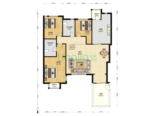 万科水晶城静湾园 3室1厅2卫 142平方
