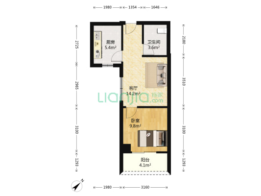任冬天下 1室1厅1卫 60平方