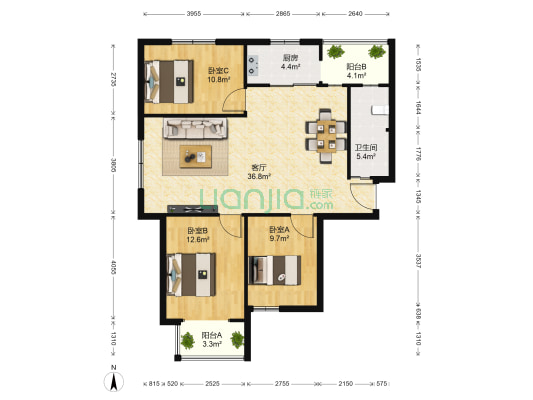 富瀛苏园（南区） 3室1厅1卫 117平方