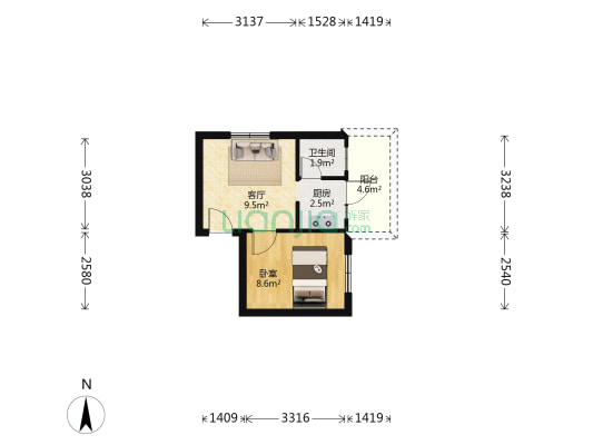 粤溪苑 1室1厅1卫 34平方