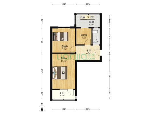 北合街5号 2室1厅1卫 52平方