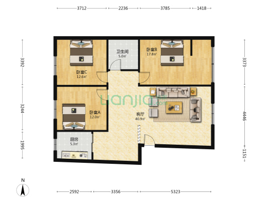 城南兴苑 3室1厅1卫 118平方