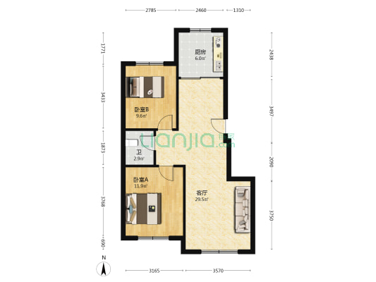 远创金泽锦城 2室1厅1卫 89平方
