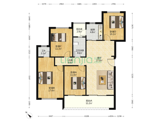 自住装修 用材讲究 楼层视野好 小区环境好 近轻轨公园-户型图