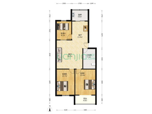艺君花园东区 3室2厅1卫 108平方