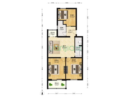 白纸坊东街1、3号 3室1厅1卫 98平方