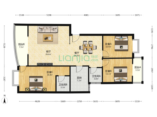 东岸尚景A区 3室2厅2卫 128平方