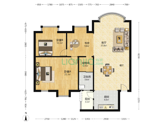 绿茵豪庭 3室1厅1卫 114平方