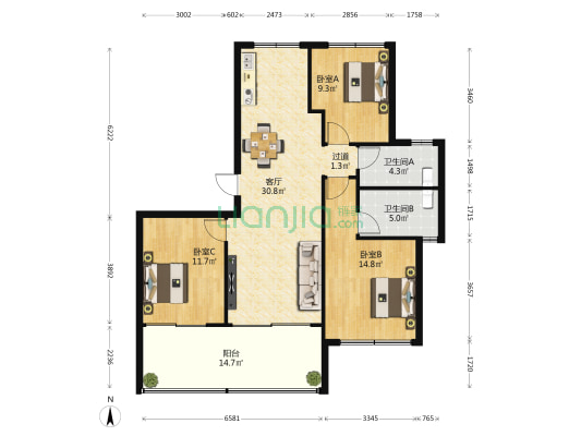 北京城建·海云府 3室1厅2卫 110平方