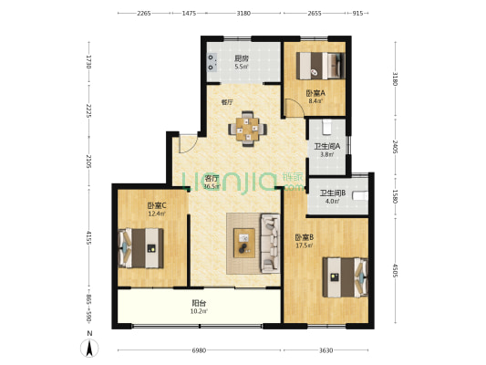 祥麟铭苑 3室1厅2卫 139平方