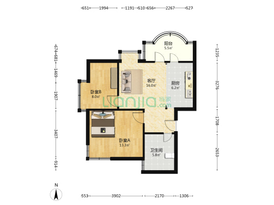惠国公寓 2室1厅1卫 76平方