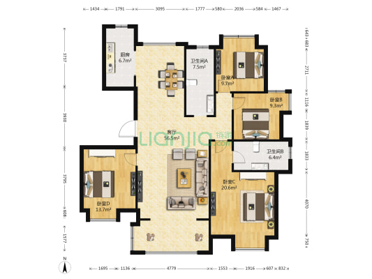 新力帝泊湾 4室1厅2卫 135平方