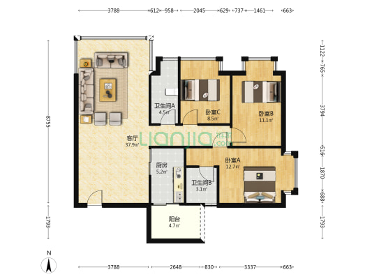 澳星雅轩 3室1厅2卫 110平方