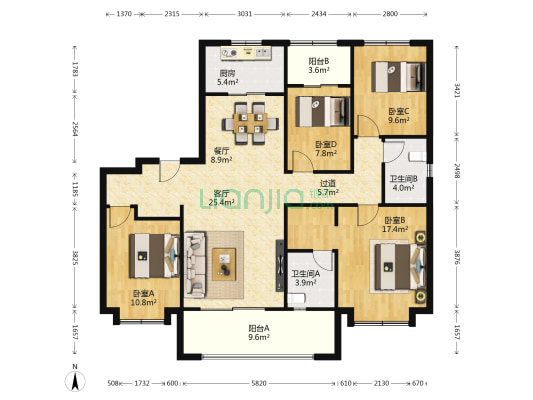 融创璟园 4室2厅2卫 142平方