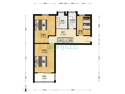 清凉门小区 3室1厅1卫 68平方