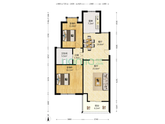 嘉业阳光城(嘉善县) 2室2厅1卫 97平方