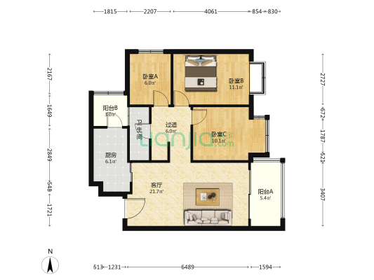俊发城文熙苑 3室1厅1卫 97平方
