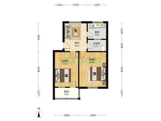 建行家属院 2室1厅1卫 58平方