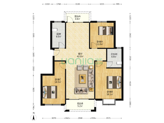 常福四区 3室1厅1卫 125平方