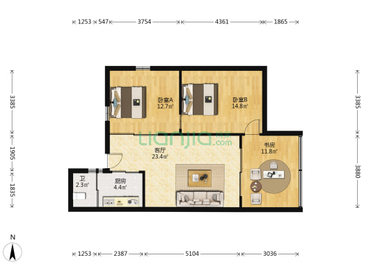 银华大厦(海珠) 3室1厅1卫 91平方