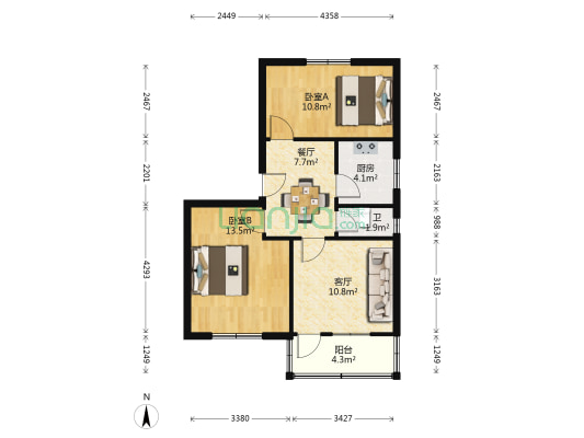 车管所家属院 2室2厅1卫 66平方