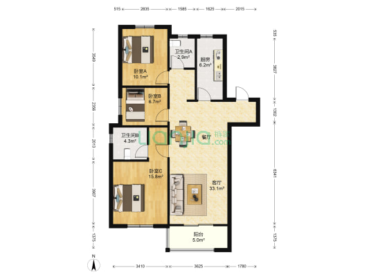 万科沁园二期 3室1厅2卫 117平方