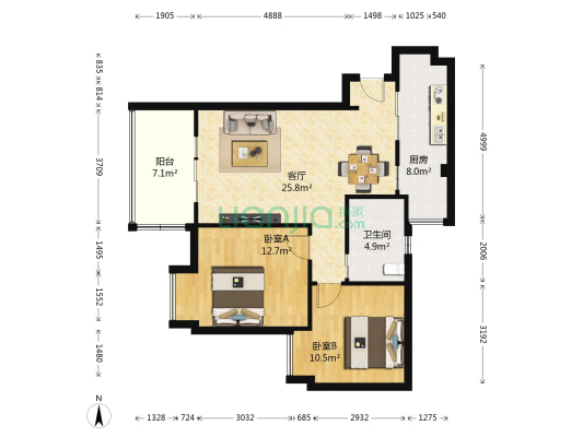 光华碧邻 2室1厅1卫 78平方