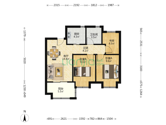 金隅金成公馆B区 3室1厅1卫 83平方