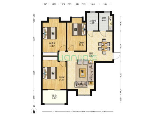 金色营盘 3室1厅1卫 124平方