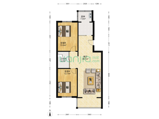 长清桥警官公寓 2室1厅1卫 94平方