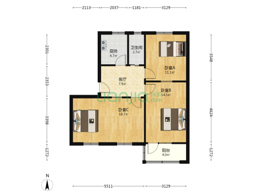 曹砦西街4号院 3室1厅1卫 78平方