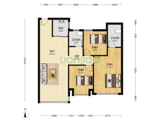 宏地翡翠湖滨 3室1厅2卫 128平方