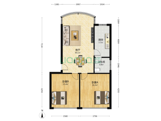 民意花园 2室1厅1卫 89平方