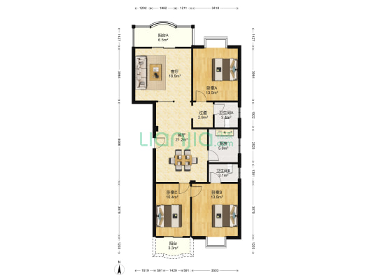 馨都茗苑 3室2厅2卫 126平方