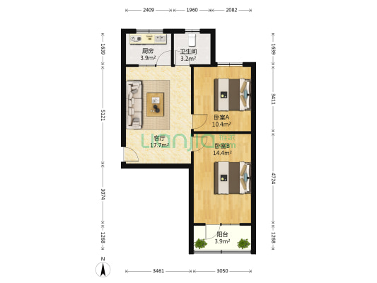 土产公司宿舍 2室1厅1卫 69平方