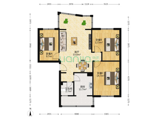 纯阳花园 3室1厅1卫 95平方