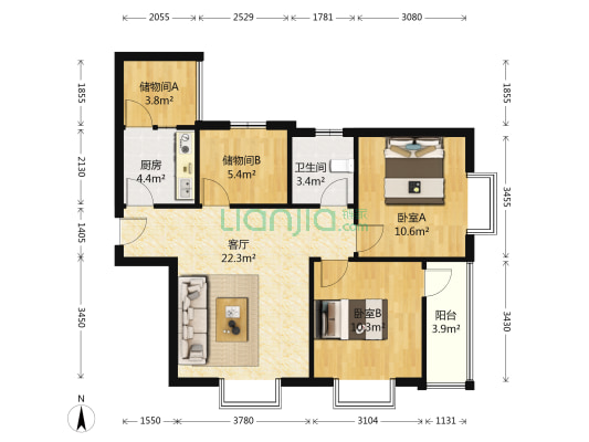 香城名都 2室1厅1卫 74平方