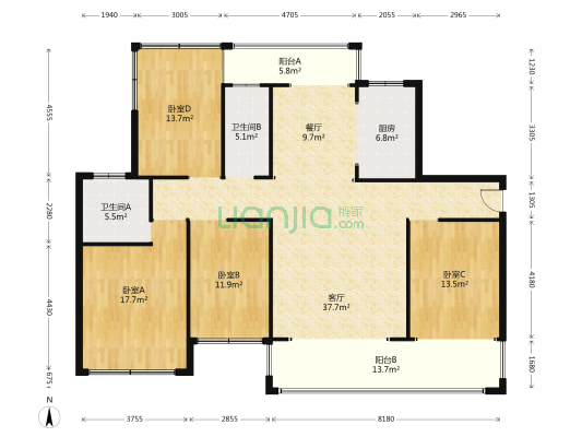 湘泉世纪领域 4室2厅2卫 139平方