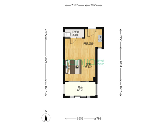 溪山温泉·晓筑 1室0厅1卫 38平方