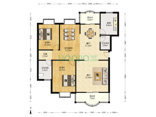 名仕花园 3室2厅2卫 140平方