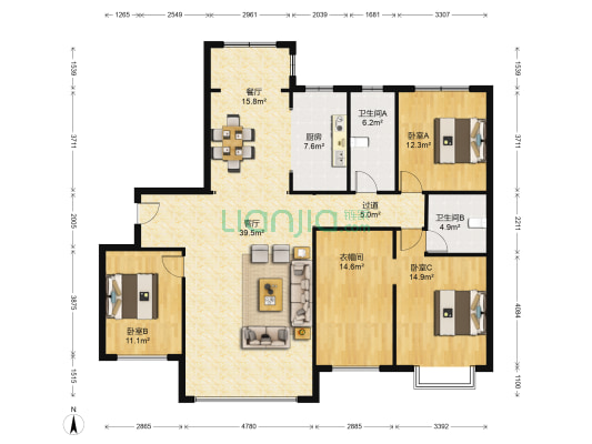 翠湖天地翠园 3室2厅2卫 183平方
