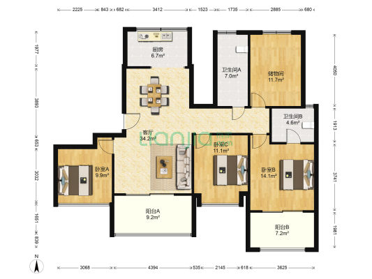 万道尊品 3室1厅2卫 133平方