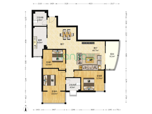 美佳大厦 3室1厅2卫 133平方