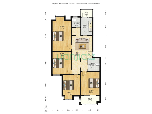 回龙雅苑 4室1厅2卫 122平方
