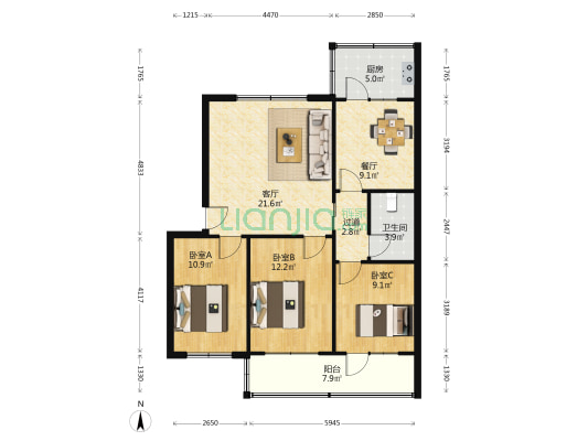 地税小区 3室2厅1卫 102平方