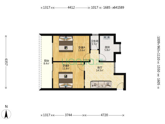 健康路(渝中) 2室1厅1卫 63平方