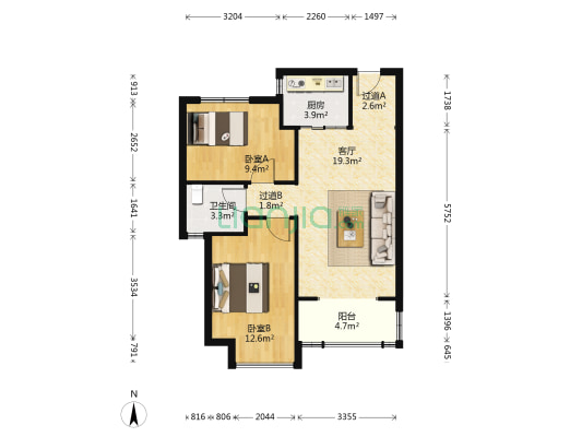 水岸花城香熙里 2室1厅1卫 75平方