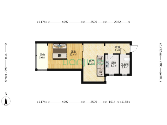 海边街8号院 1室1厅1卫 53平方