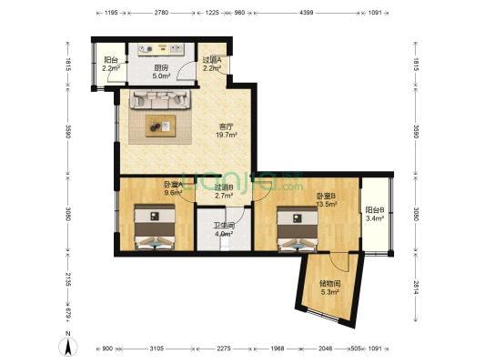 鑫苑北区 2室1厅1卫 93平方
