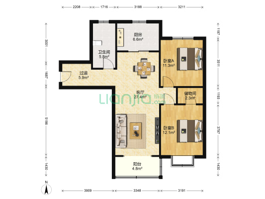 浦泰和天下二期 2室1厅1卫 95平方